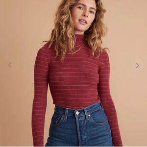 Marine layer Chamonix Ribbed stripe Turtleneck Sweater red and pink. M